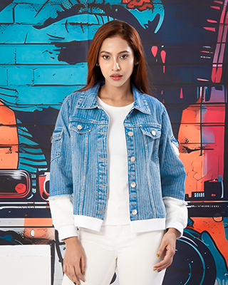 Denim Jacket with White Bomber Trim- LWJ-714