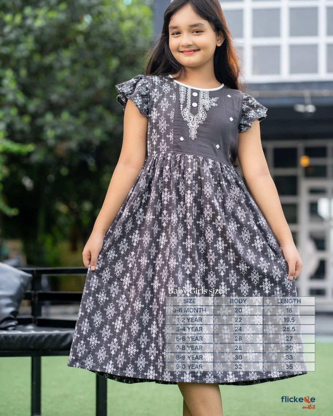 Elegant Charcoal Grey Color Baby Girl Frock