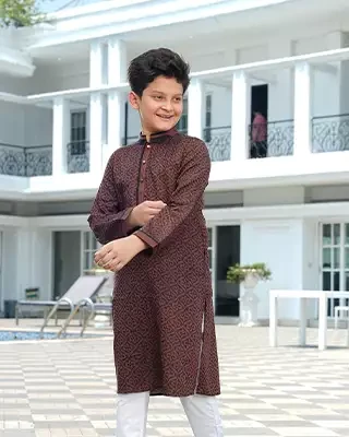 Majestic  Black Brown Boys’ Panjabi – Elegant & Comfortable Festive Wear