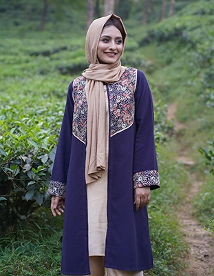 Indigo Floral Embroidered Long Shrug (LES-1920)