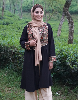 Black Multi-Color Embroidered Long Shrug (LES-1924)