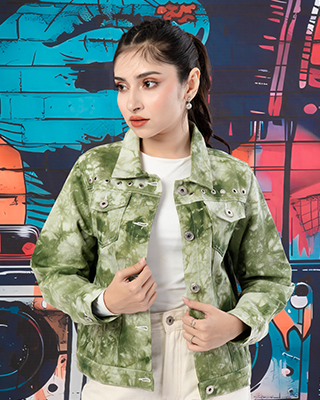 Green Tie-Dye Eyelet Jacket- LWJ-704