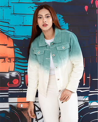 Women's Teal to White Ombre Jacket-LWJ-717