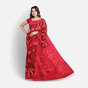 Flickere Outfit Cotton Half-Silk Saree in Crimson Red with Geometric Motif