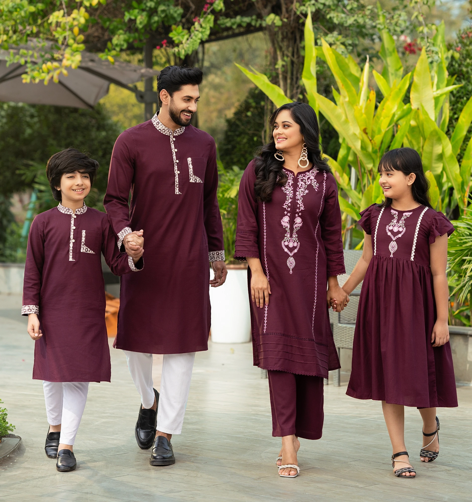 Elegant Couple Set: Women's Embroidered Kurti with Palazzo  - Maroon Edition