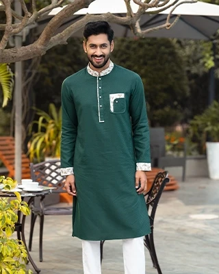 Elegant Couple Set: Cotton Tencel Embroidered Panjabi