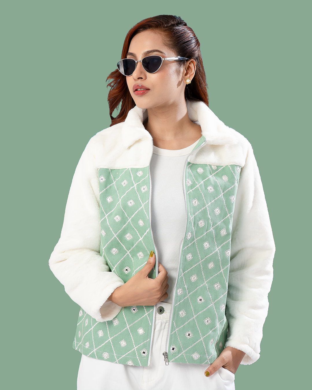 Quilted Panel Faux Fur Jacket,  Style Number-LWJ -723