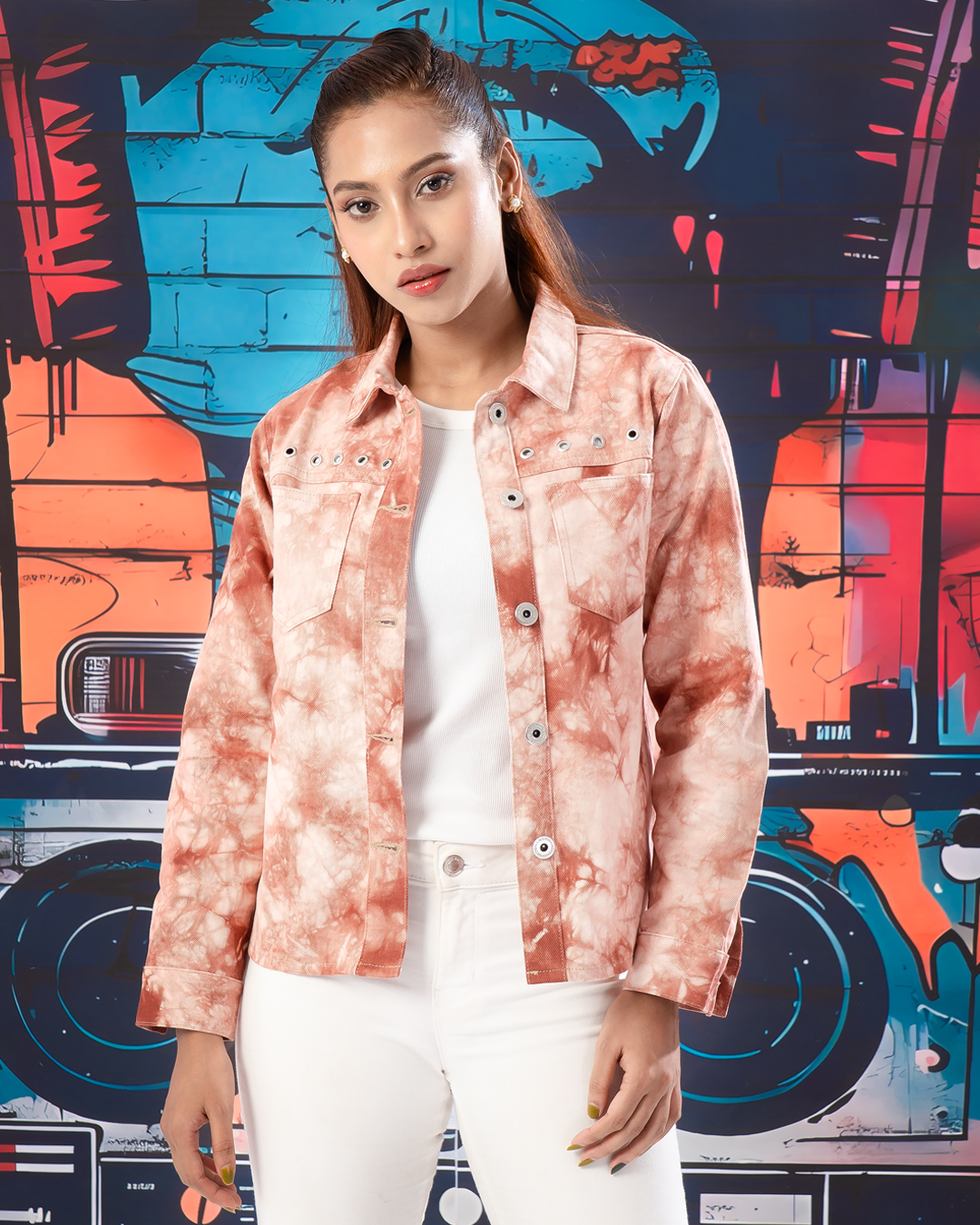 Brown Tie-Dye Denim Jacket-LWJ-703