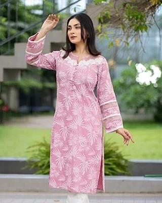 Pink Cotton Two-Piece Kurti Set for Women – Soft Fabric, Stylish Print & Summer Comfort – Flickere Outfit