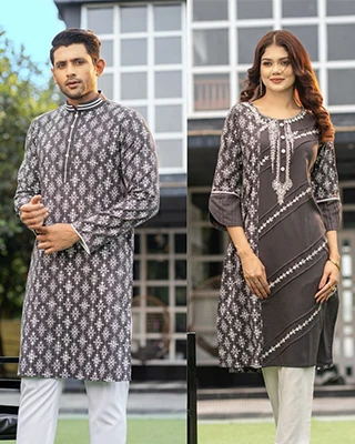 Stylish Cotton Tencel Couple Set – Traditional Matching Outfit for Him & Her