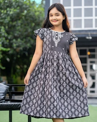 Elegant Charcoal Grey Color Baby Girl Frock