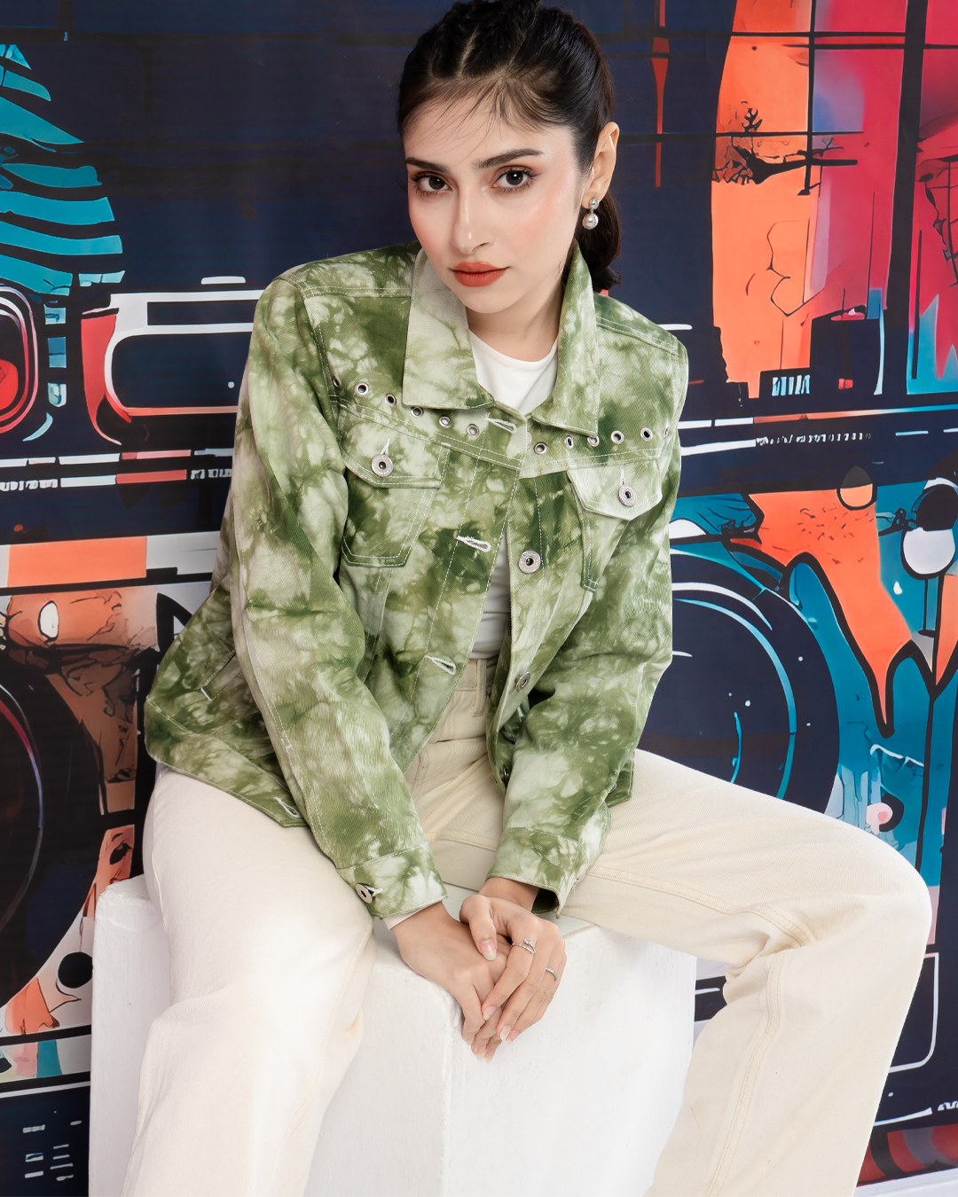 Green Tie-Dye Eyelet Jacket- LWJ-704