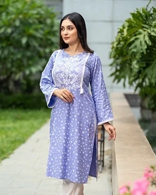 Blue Lavender Cotton Two-Piece Kurti Set