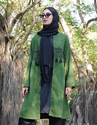 Sage Green Embroidered Tassel Long Shrug(LES-1922A)