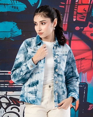 Blue Tie-Dye Eyelet Denim Jacket- LWJ-705