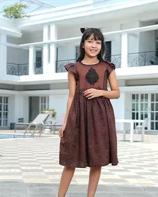 Elegant Black Brown Girls' Embroidered Frock – Festive & Stylish