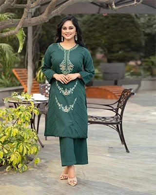 Elegant Couple Set: Cotton Tencel Embroidered  Salwar Kameez