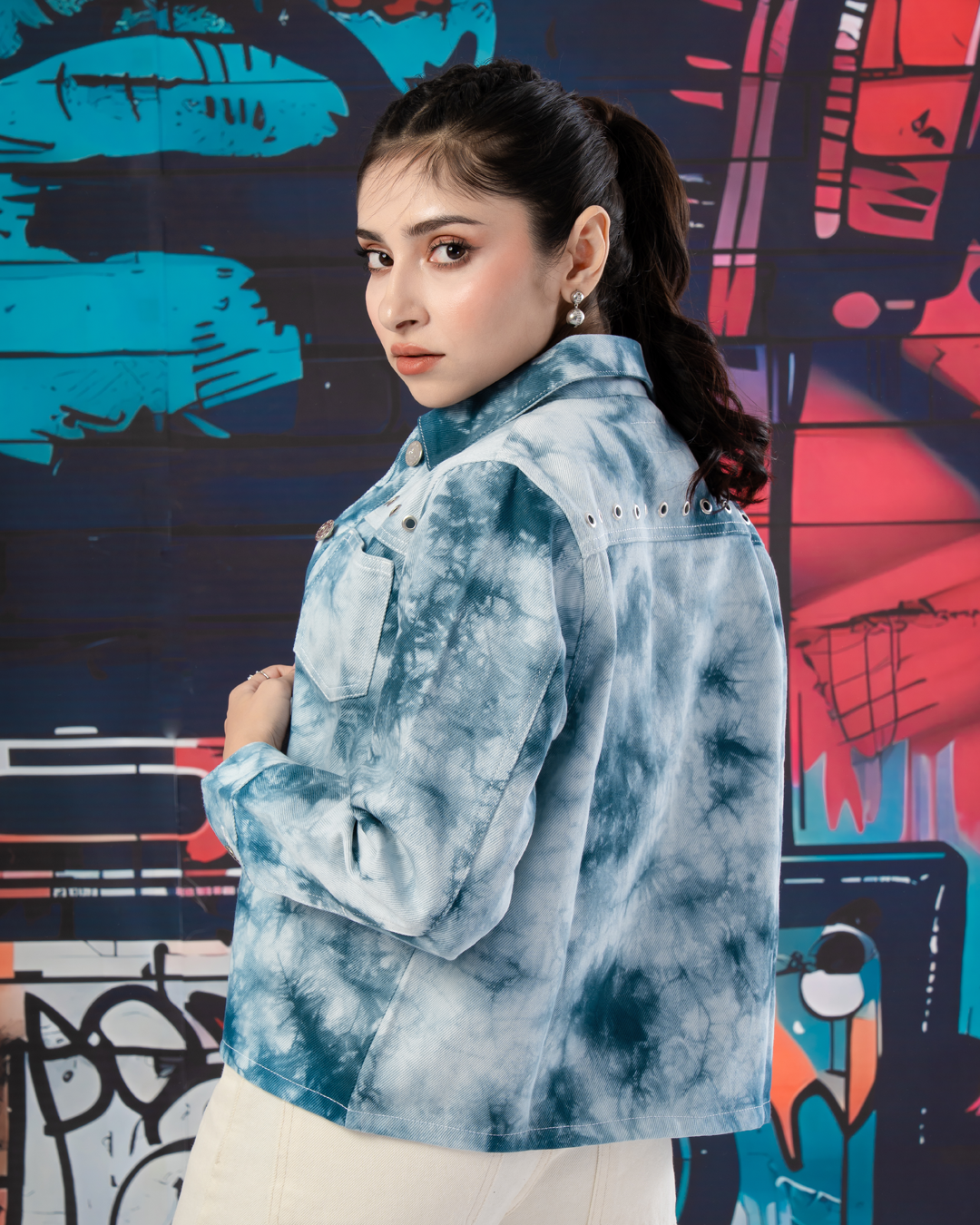 Blue Tie-Dye Eyelet Denim Jacket- LWJ-705