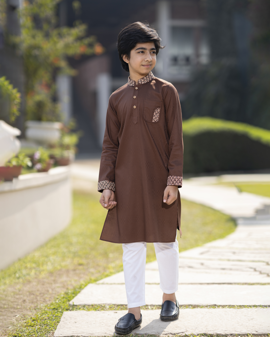 Baby Boys' Coffee Brown Panjabi with Ornate Embroidery - EEW-FC- 2004A