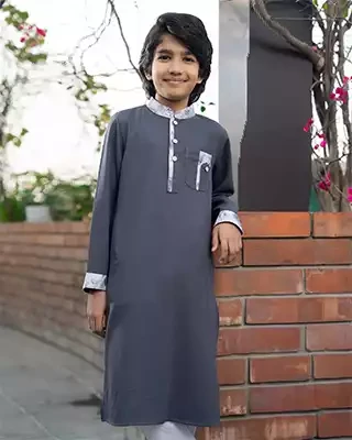 Majestic Steel Gray Boys’ Panjabi – Elegant & Comfortable Festive Wear-Set-10
