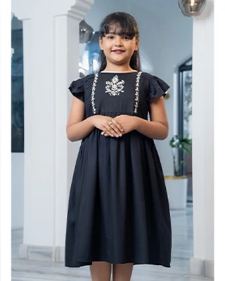 Elegant Black  Color Girls' Embroidered Frock  Set-12– Festive & Stylish