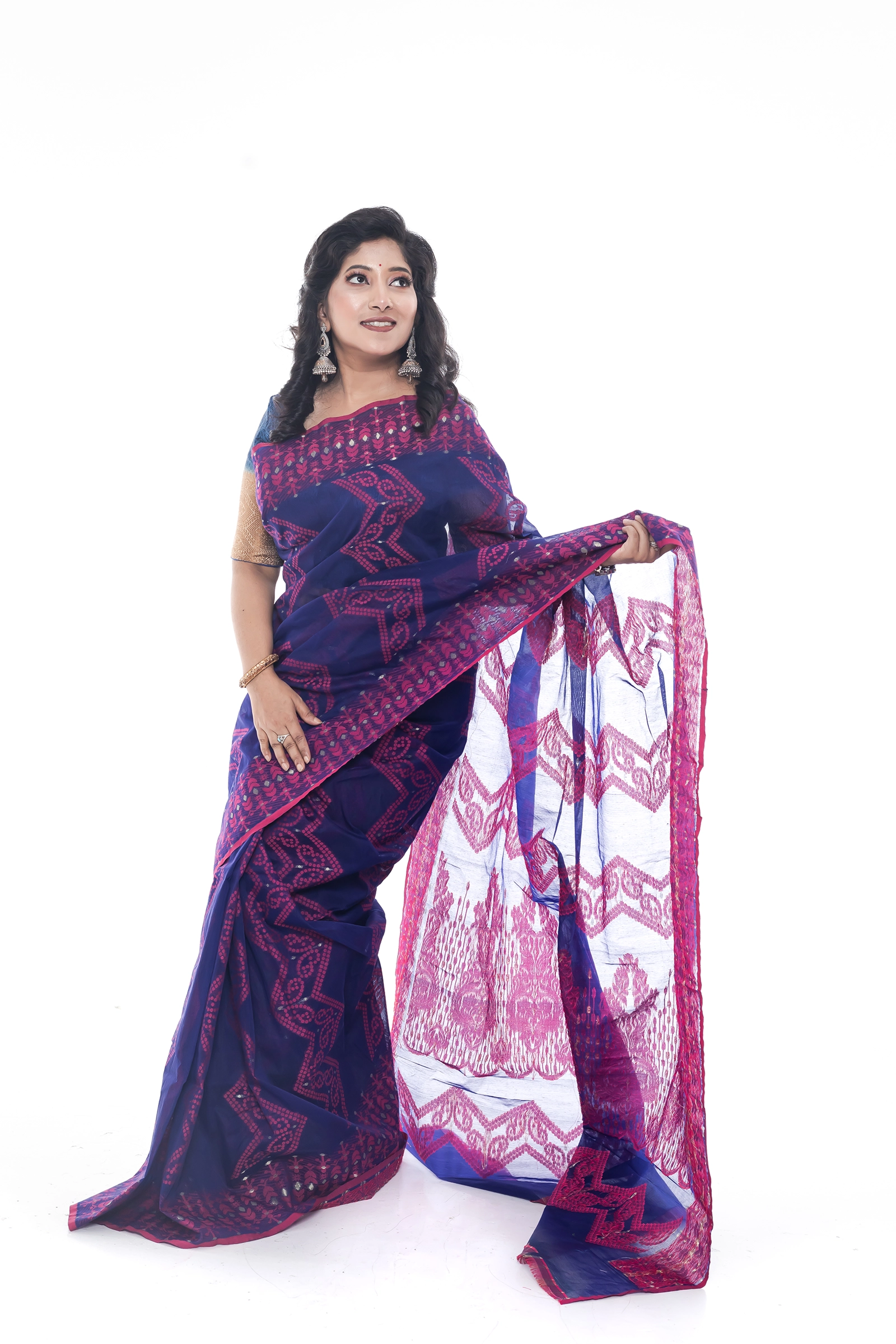 Elegant Navy Blue and Pink Half-Silk Saree by Flickere Outfit