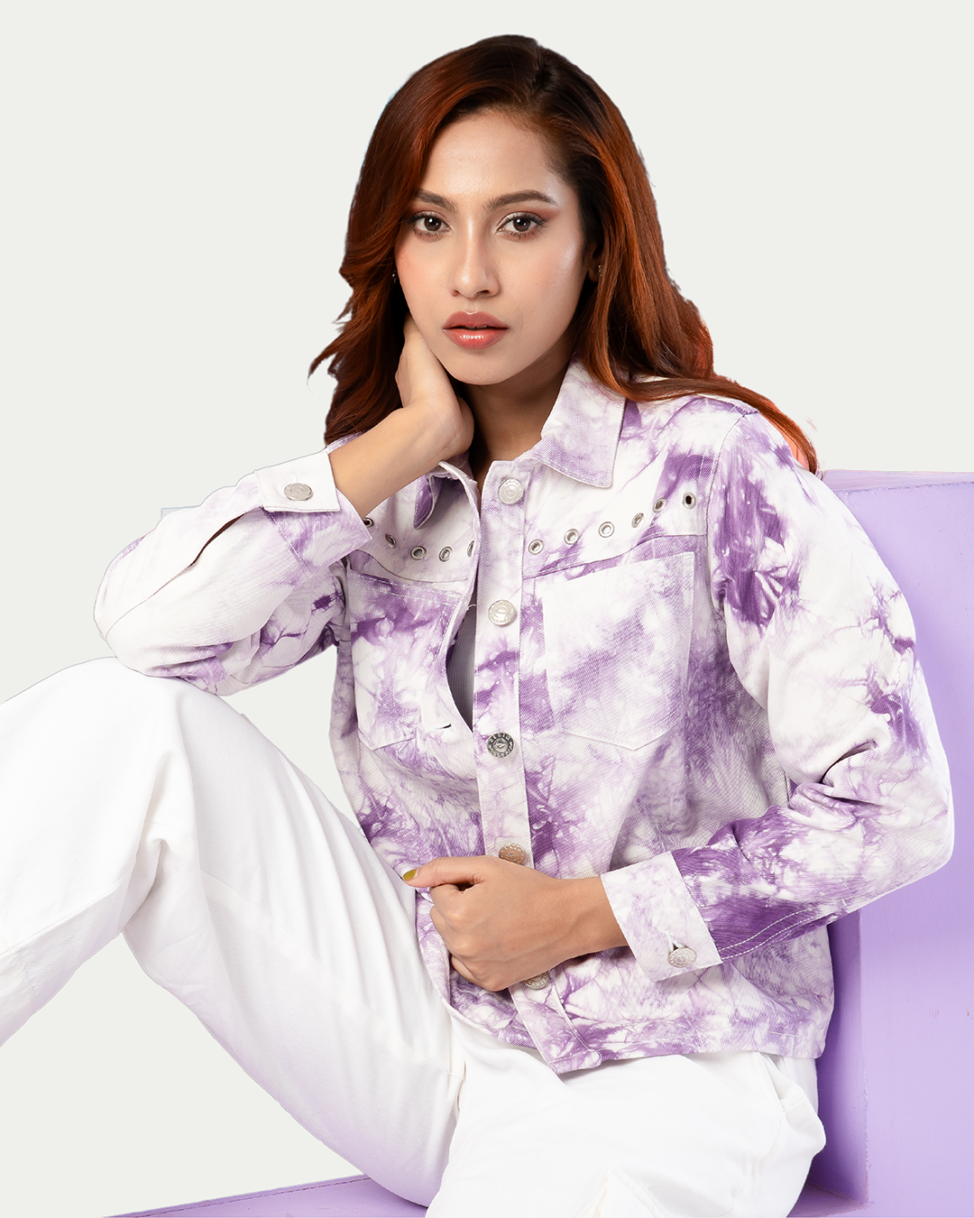 Purple Tie-Dye Eyelet Jacket- LWJ-706