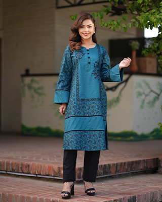 Teal Radiance" Embroidered Kurti Set – EEW-FC–2001A