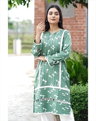 Leaf Green Floral Printed Cotton Two -Piece Kurti Set– Flickere Outfit