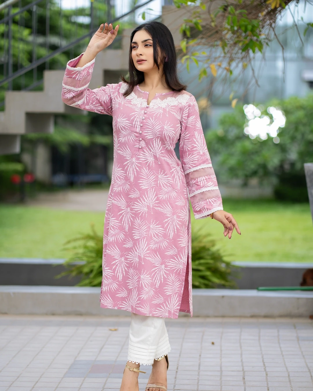 Pink Cotton Two-Piece Kurti Set for Women – Soft Fabric, Stylish Print & Summer Comfort – Flickere Outfit