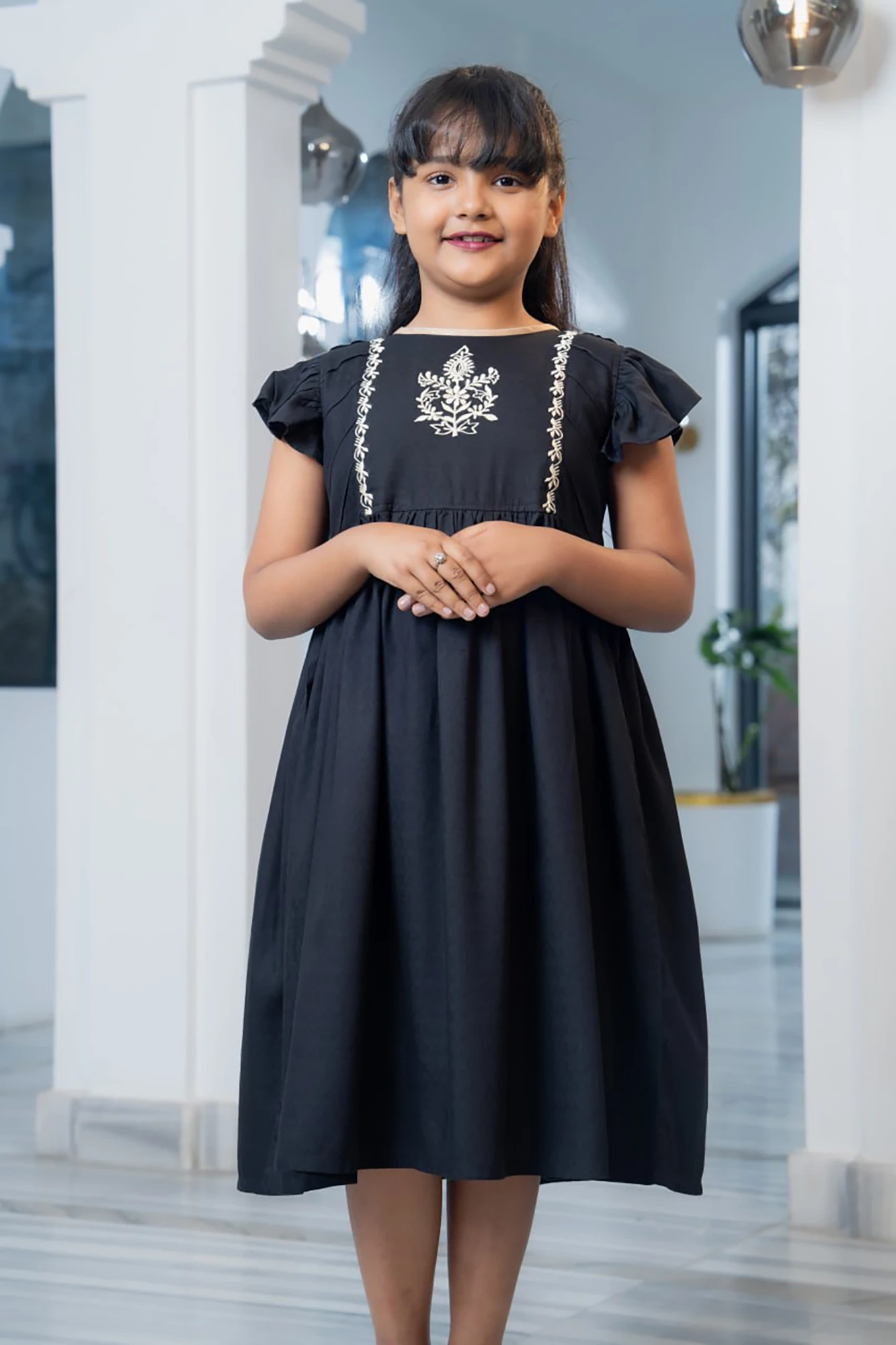 Elegant Black  Color Girls' Embroidered Frock  Set-12– Festive & Stylish