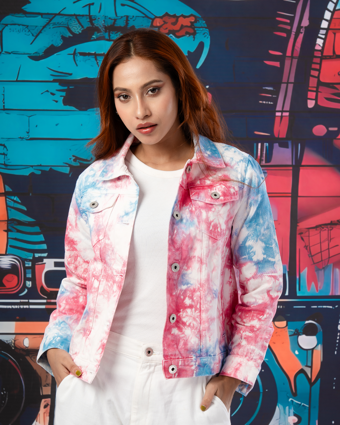 Women's Tie-Dye Trucker Jacket-LWJ-711