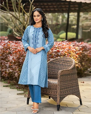 Elegant Matching Kurti Set – Sky Blue Cotton Tencel Kurta & Kurti with Exclusive Embroidery