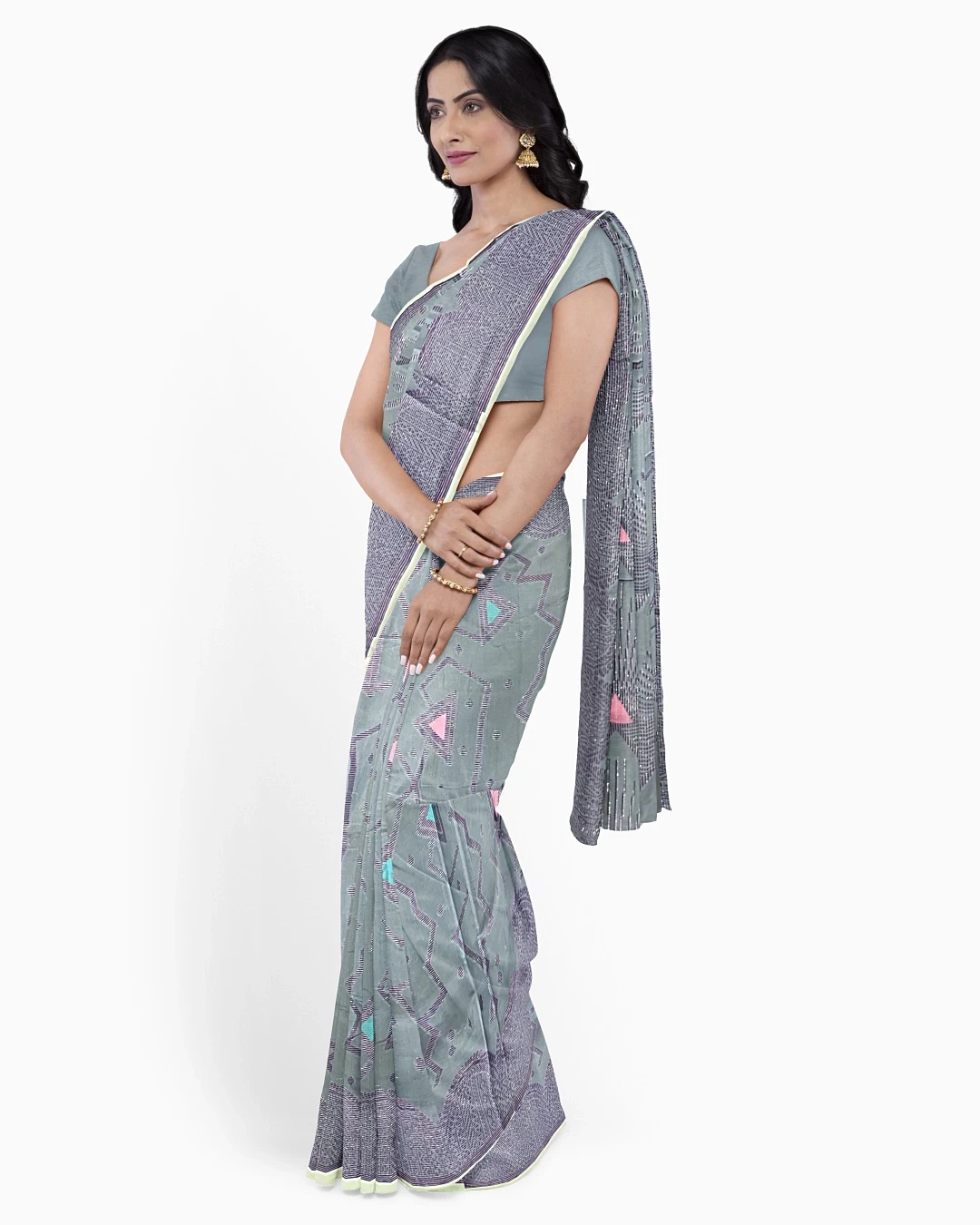 Flickere Outfit Smokey Grey Half Silk Saree