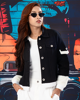 Black Denim Jacket with Faux Fur Trim- LWJ-725