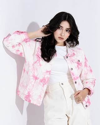 Pink Tie-Dye Denim Jacket- LWJ-722
