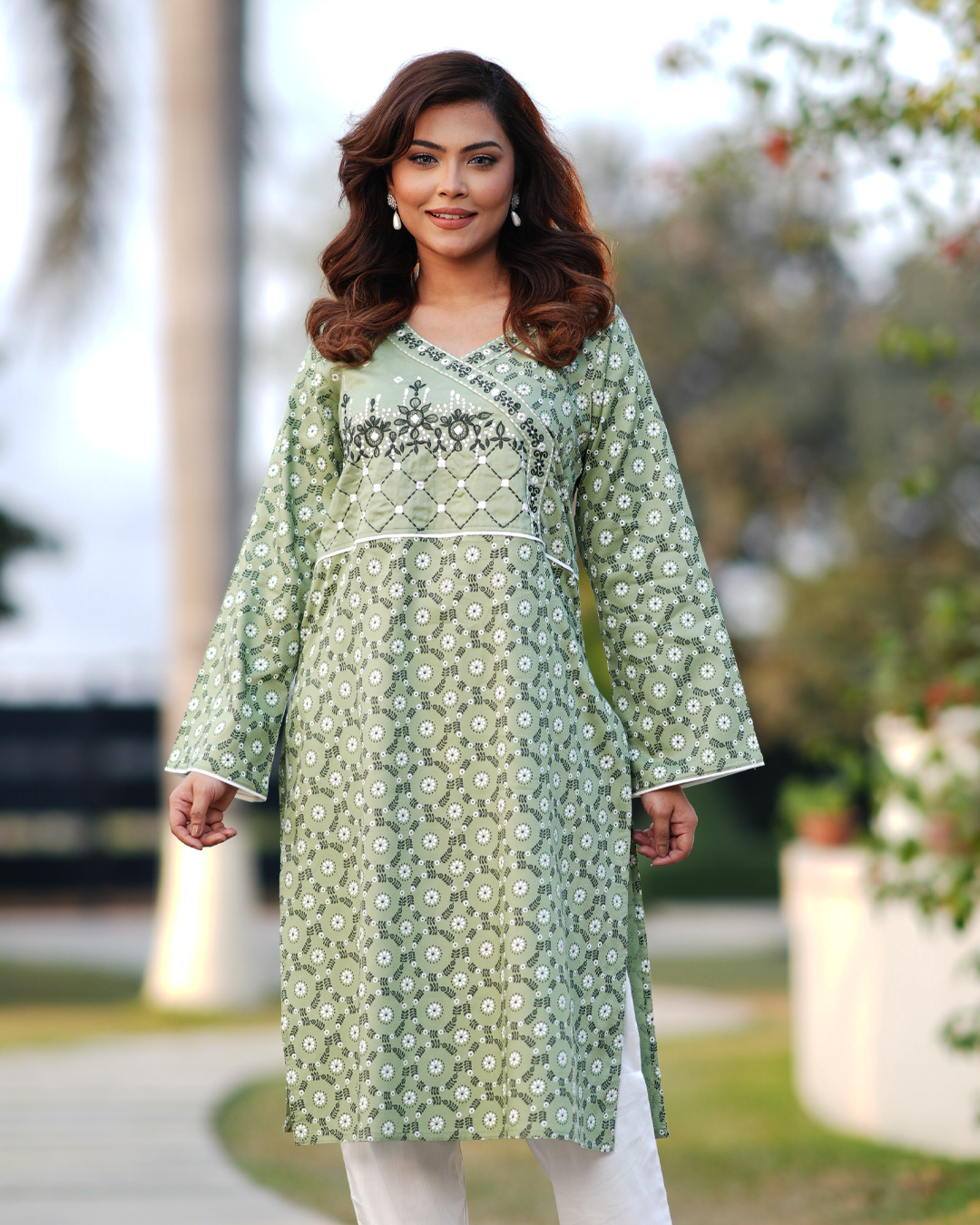 Sage Green Embroidered Kurti Set –EEW-FC–2002B