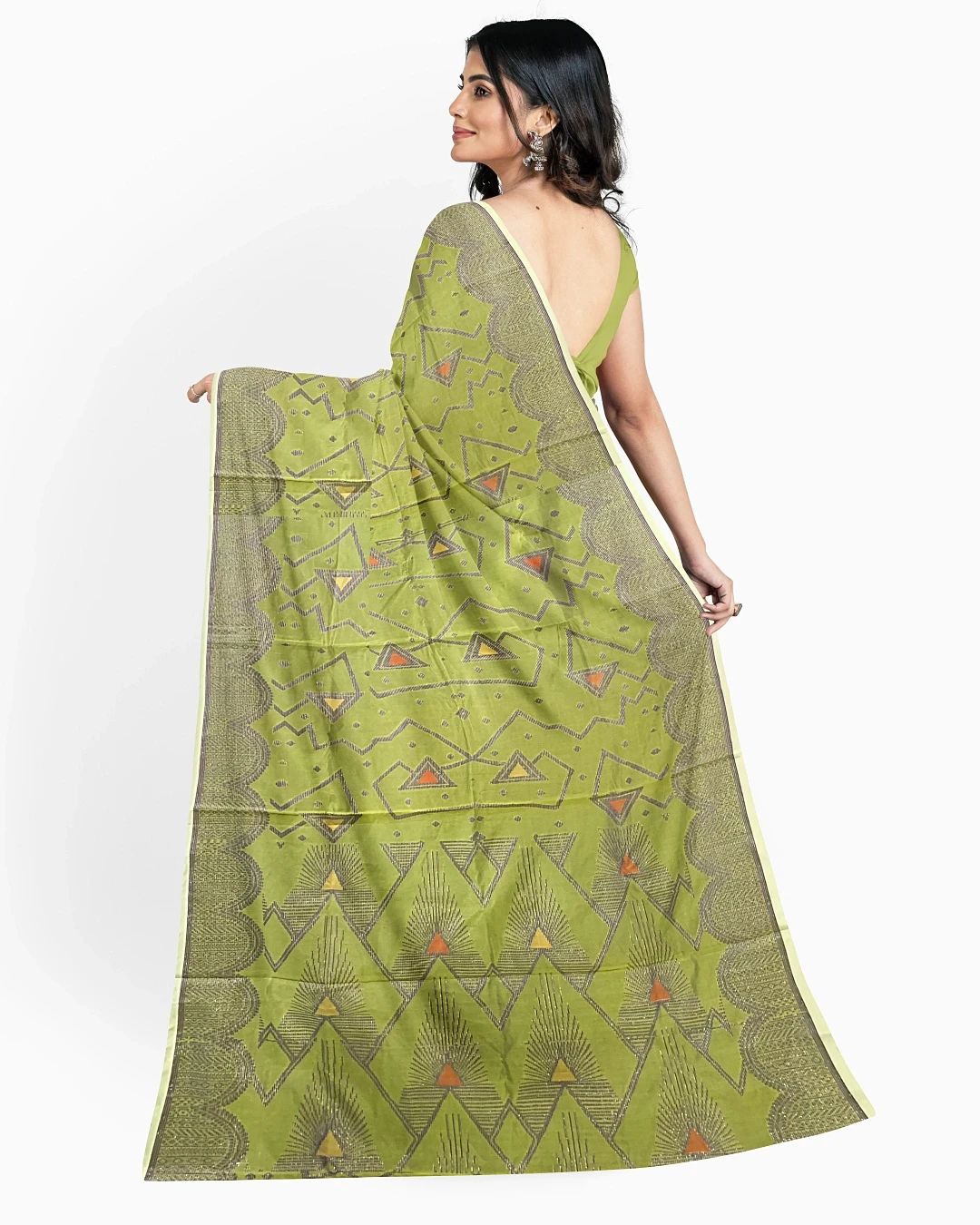 Flickere Outfit Olive Green Half-Silk Saree