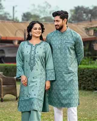 Matching Couple Set | Opal Cotton Tencel Kurti & Panjabi 1605A