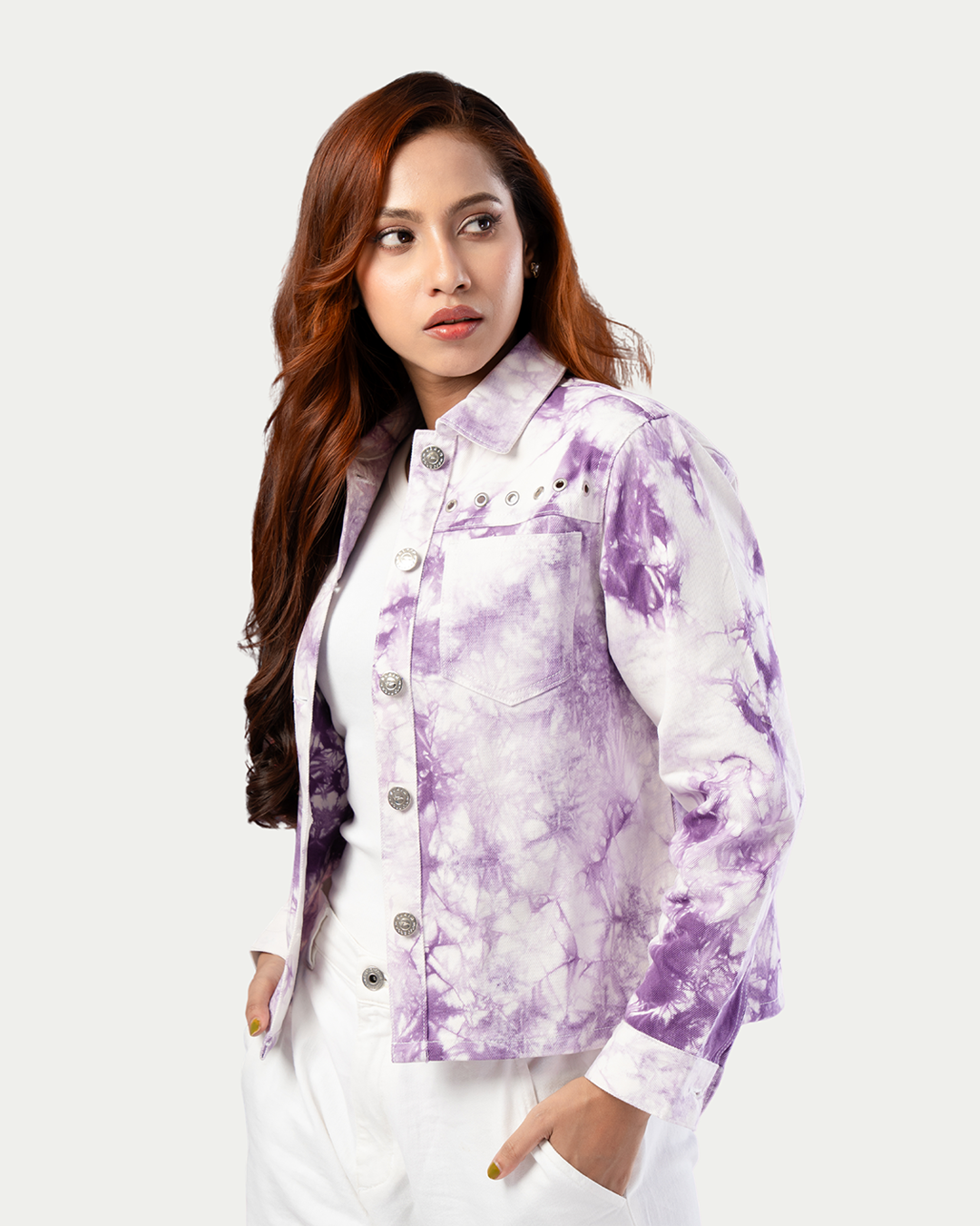 Purple Tie-Dye Eyelet Jacket- LWJ-706