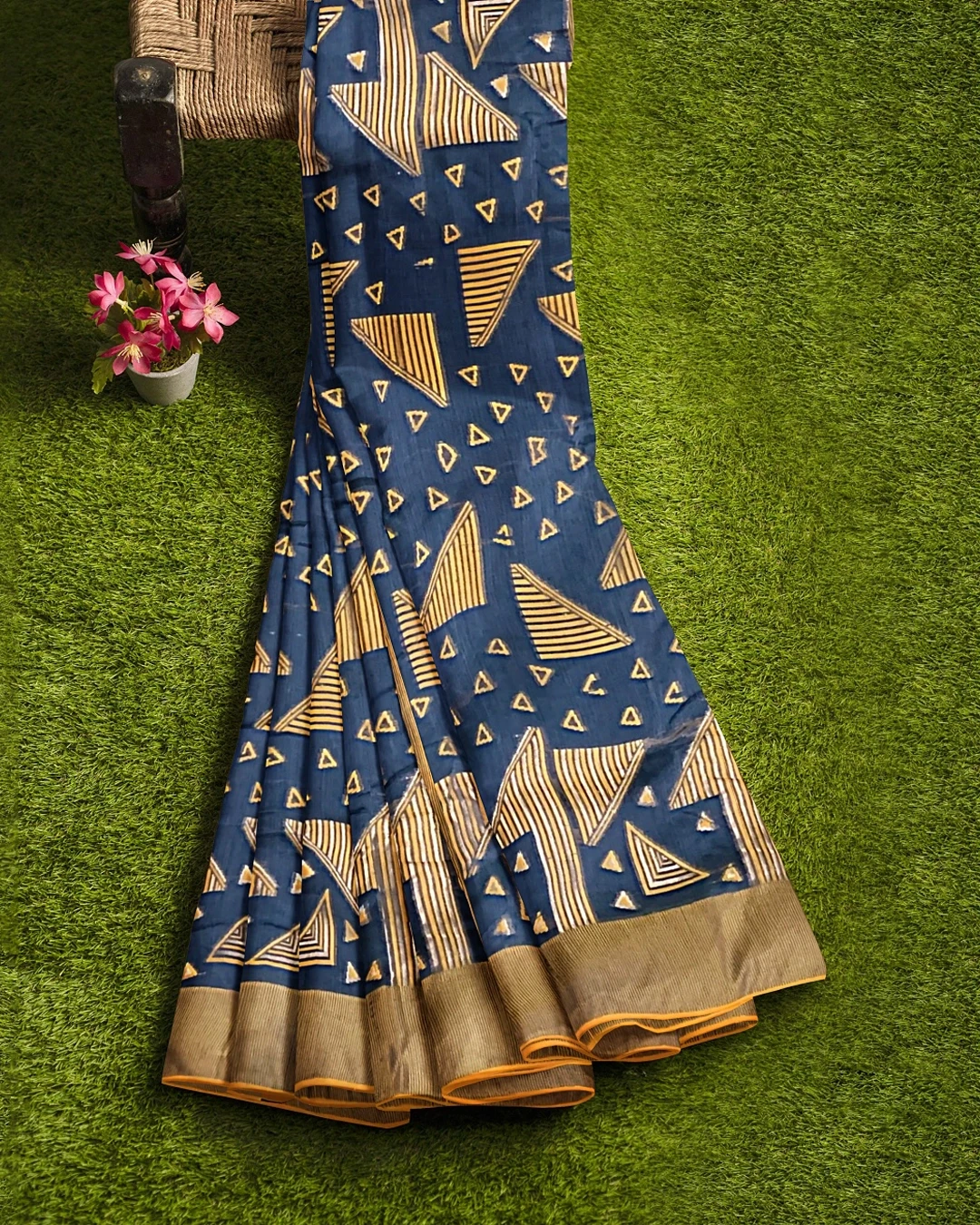 Bronzed Midnight Geometric Half-Silk Saree – Flickere Statement Series