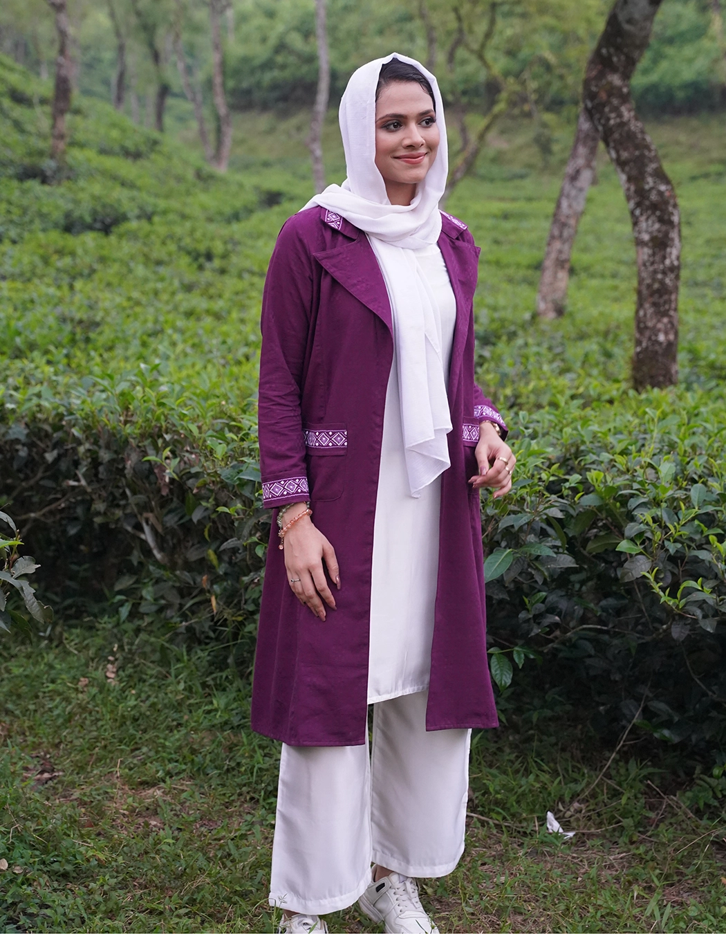 Rich Purple purple Geometric Embroidered Coat-Style Shrug (LES-1925A)