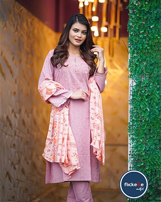 Elegant Peach Embroidered Suit with Multi-Color Organza Dupatta-FLK-02