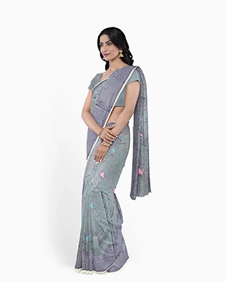 Flickere Outfit Smokey Grey Half Silk Saree