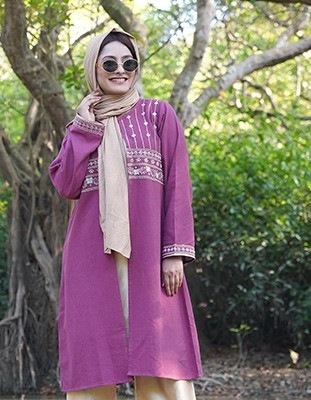 Medium Orchid Embroidered Long Shrug(LES-1921)