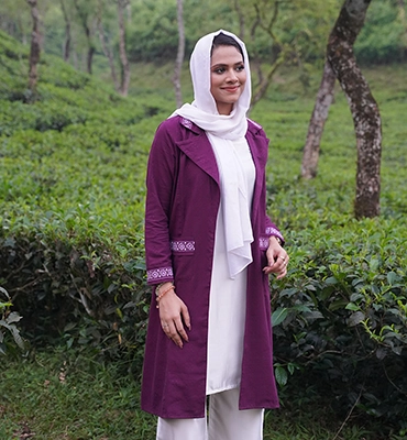 Rich Purple purple Geometric Embroidered Coat-Style Shrug (LES-1925A)