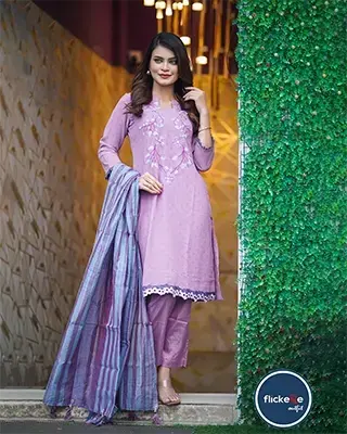 warmer Lavender Jacquard Cotton Salwar Kameez with Sequins Dupatta-FLK-03