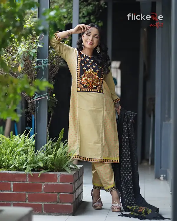 Elegant Mustard Embroidered 3 Piece Salwar Kameez Set for Women