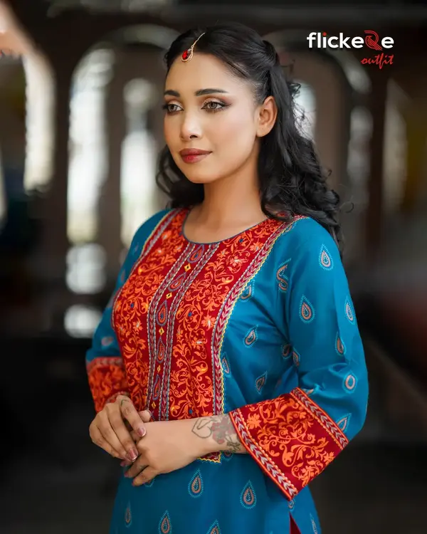Premium Ethnic Blue 3 Piece Dress with Maroon Dupatta – Flickere Outfit