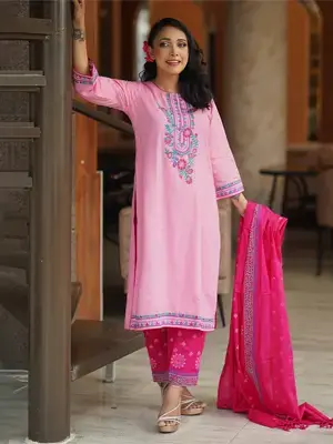 Flickere Outfit Premium Pink Embroidered 3 Piece Salwar Kameez Set